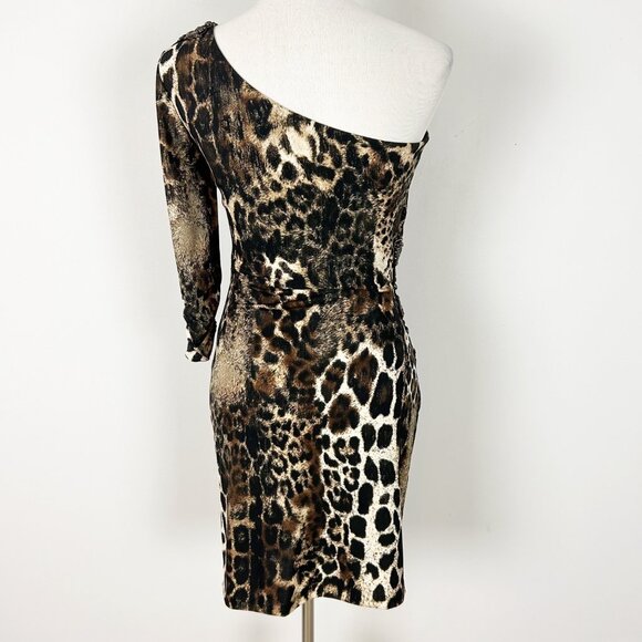 Vintage Y2K Cache One Shoulder Dress Animal Print Beaded Boho Size Small Women's - Picture 6 of 7